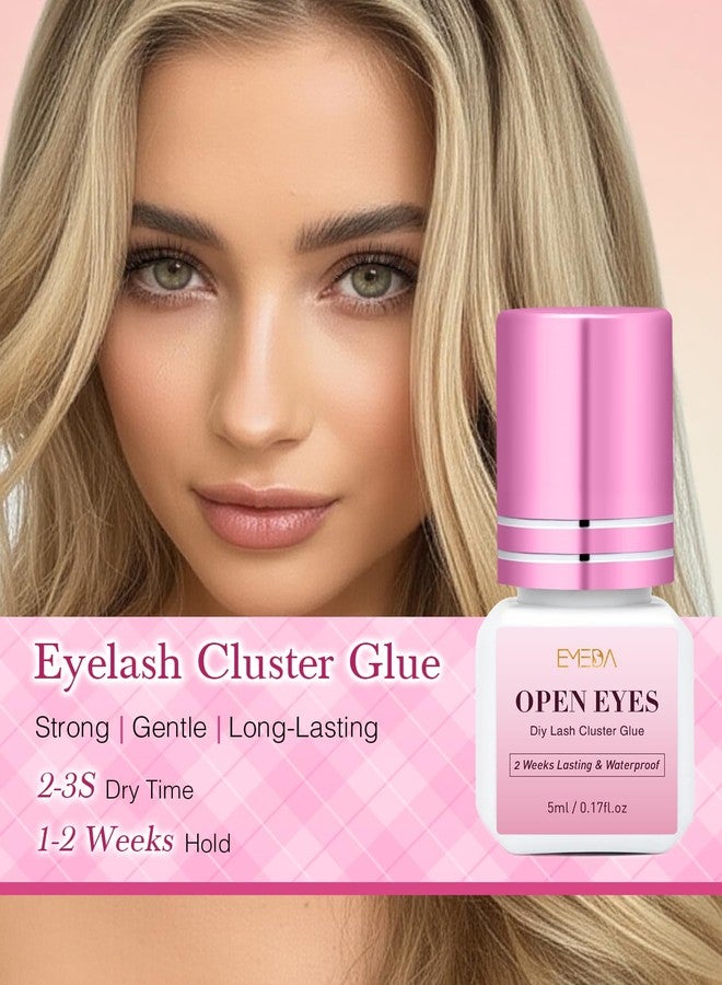 EMEDA Sensitive Lash Cluster Glue Kit, Open Eyes DIY Cluster Lash Glue 3S Strong Hold Eyelash Adhesive for Individual Eyelashes, 2 Week Long Lasting Waterproof for Beginner Friendly - Image 3